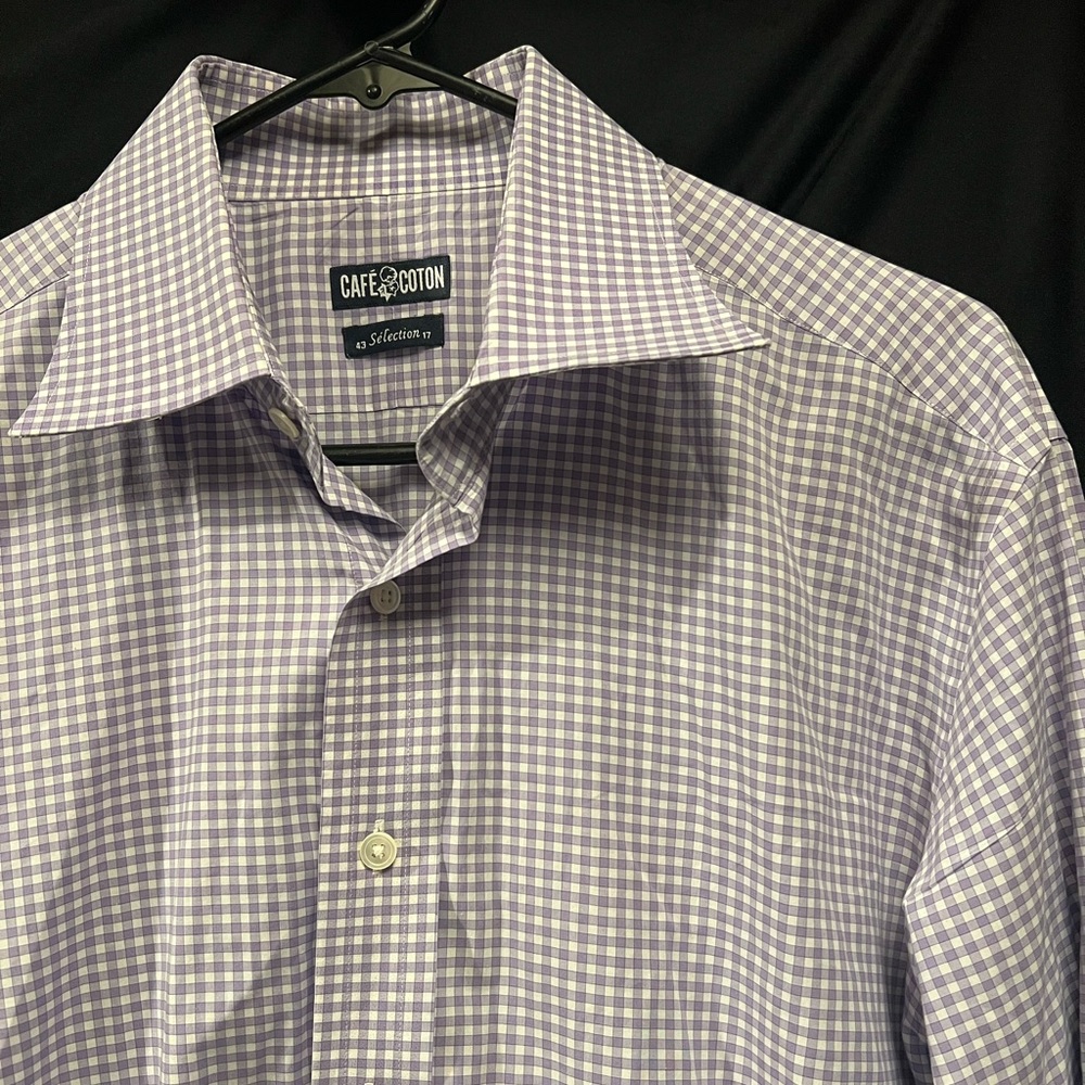 Cafe Coton violet gingham cuff Shirt